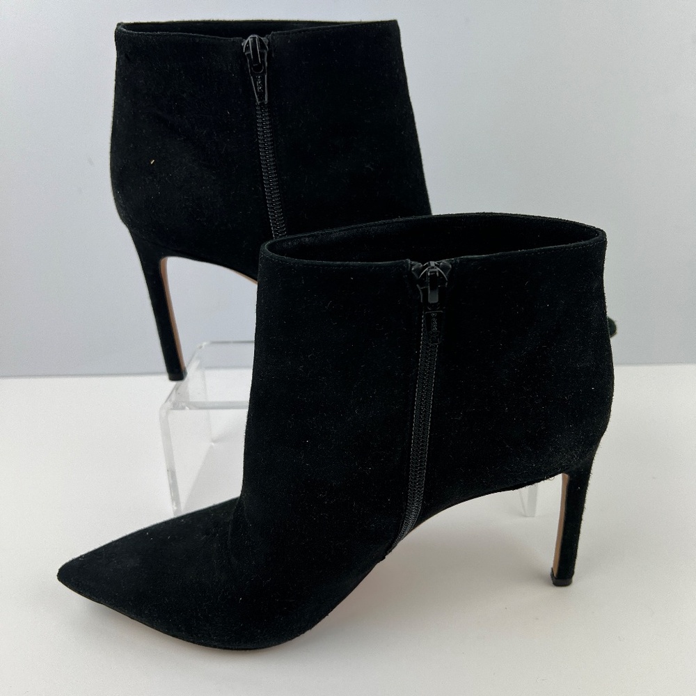 Vince Black Suede Heeled Booties Womens Size 9